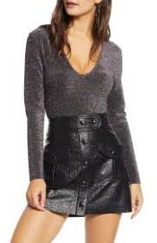 Leith Metallic V-Neck Bodysuit   Nordstrom at Nordstrom